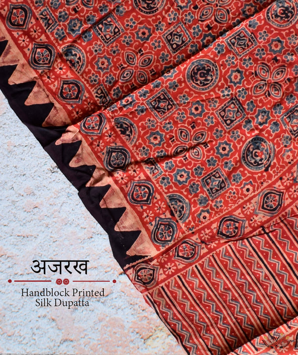 Ajrakh modal silk hand block printed dupatta