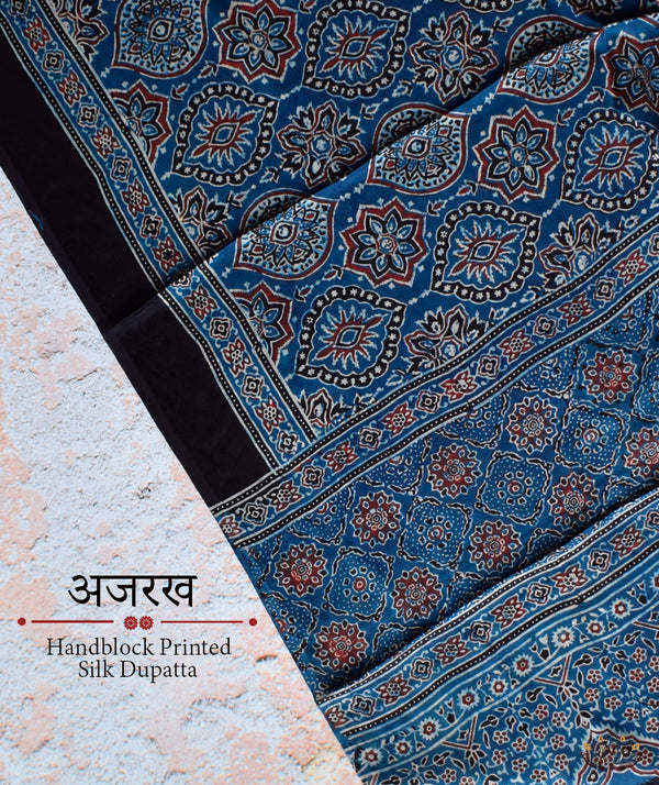 Ajrakh modal silk hand block printed dupatta