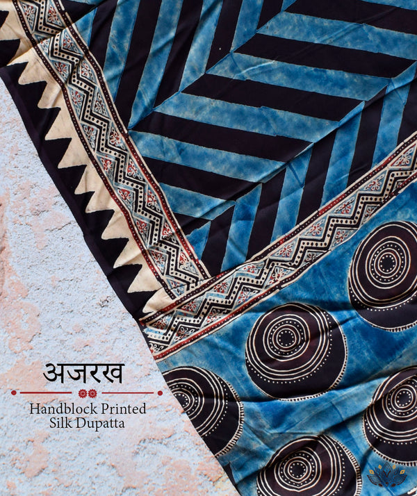 Ajrakh modal silk hand block printed dupatta