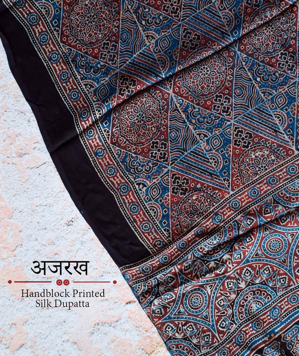 Ajrakh modal silk hand block printed dupatta