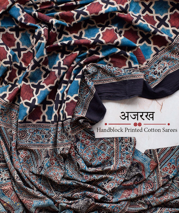 AJRAKH COTTON HAND BLOCK PRINTED SAREE
