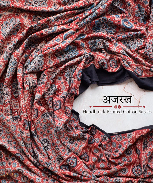 AJRAKH COTTON HAND BLOCK PRINTED SAREE