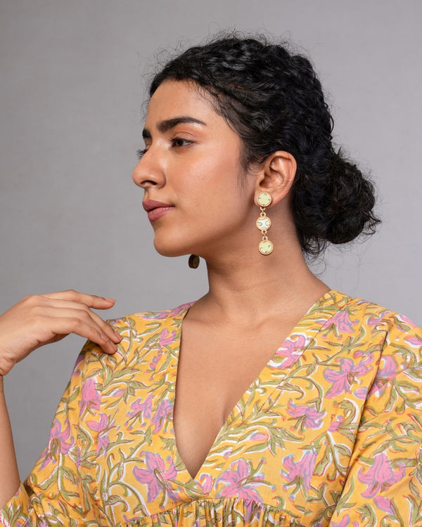 WHE Green Repurposed Fabric and Wood Connecting Round Earrings
