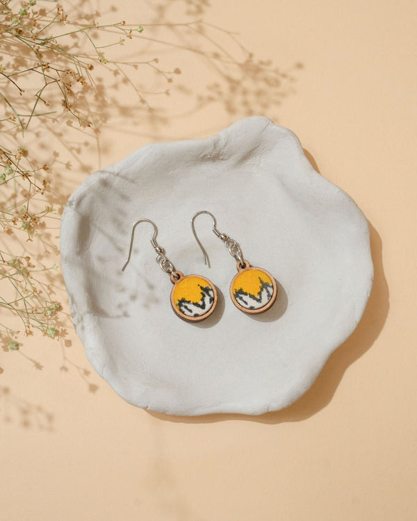 WHE Yellow Repurposed Fabric and Wood Danglers