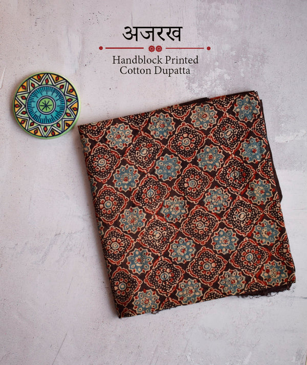 Ajrakh Handblock Printed Cotton Dupatta