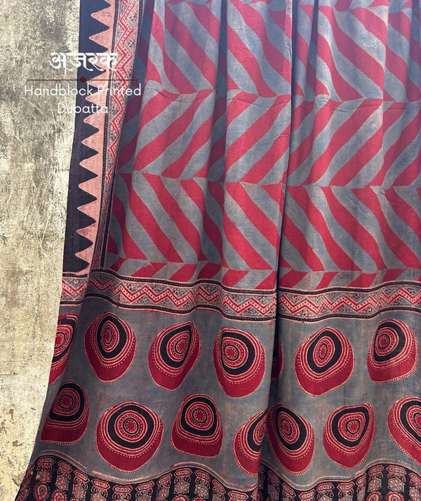 Ajrakh Handblock Printed Silk Dupatta