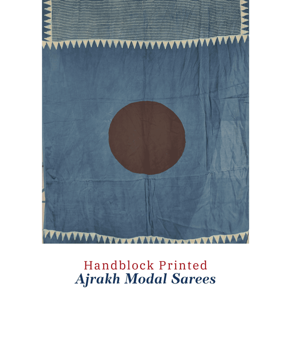 Ajrakh modal silk hand block printed saree