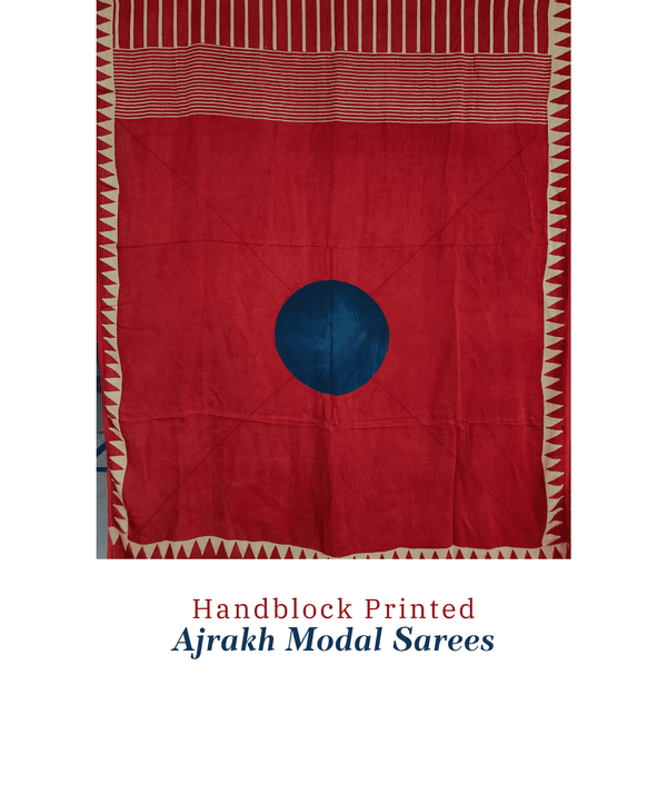 Ajrakh modal silk hand block printed saree