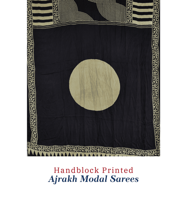 Ajrakh modal silk hand block printed saree
