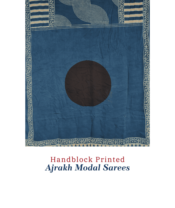 Ajrakh modal silk hand block printed saree