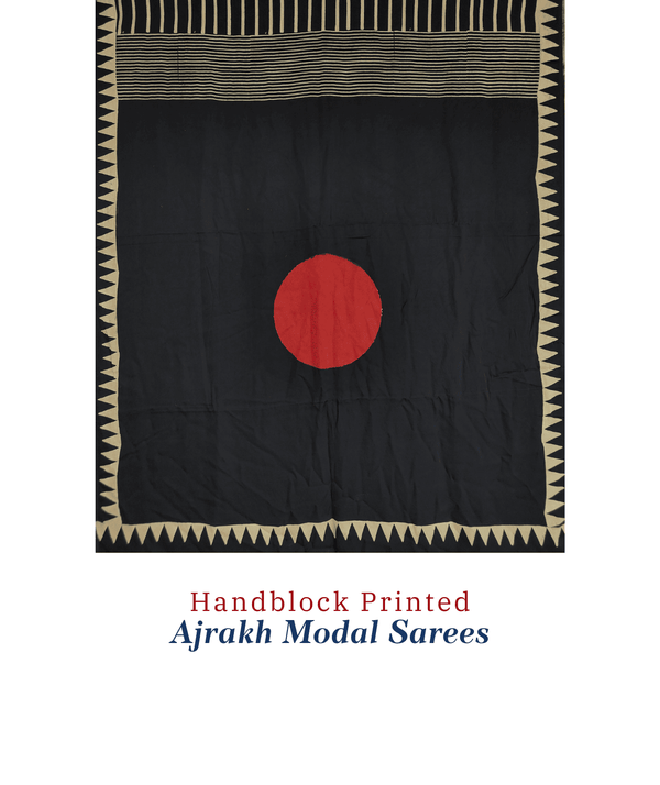 Ajrakh modal silk hand block printed saree