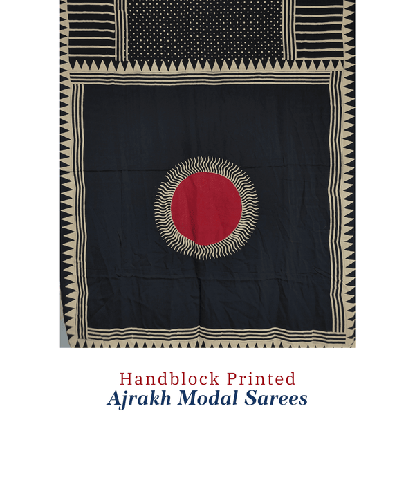 Ajrakh modal silk hand block printed saree