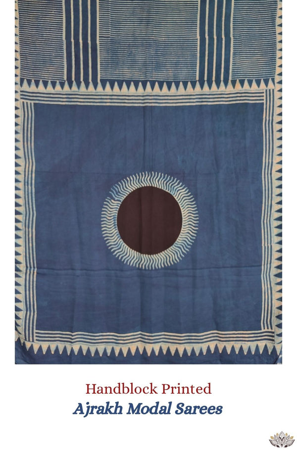 Ajrakh modal silk hand block printed saree