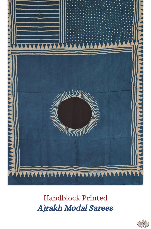 Ajrakh modal silk hand block printed saree