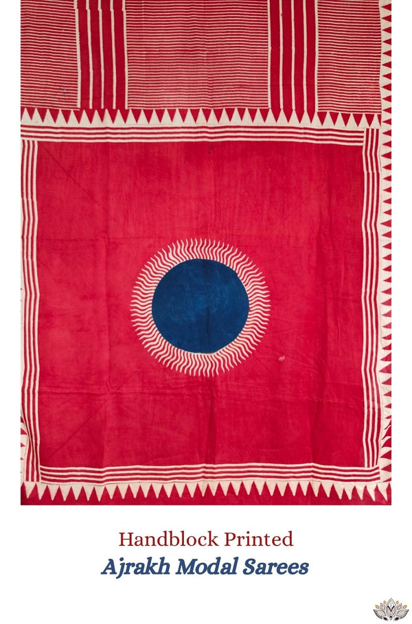 Ajrakh modal silk hand block printed saree