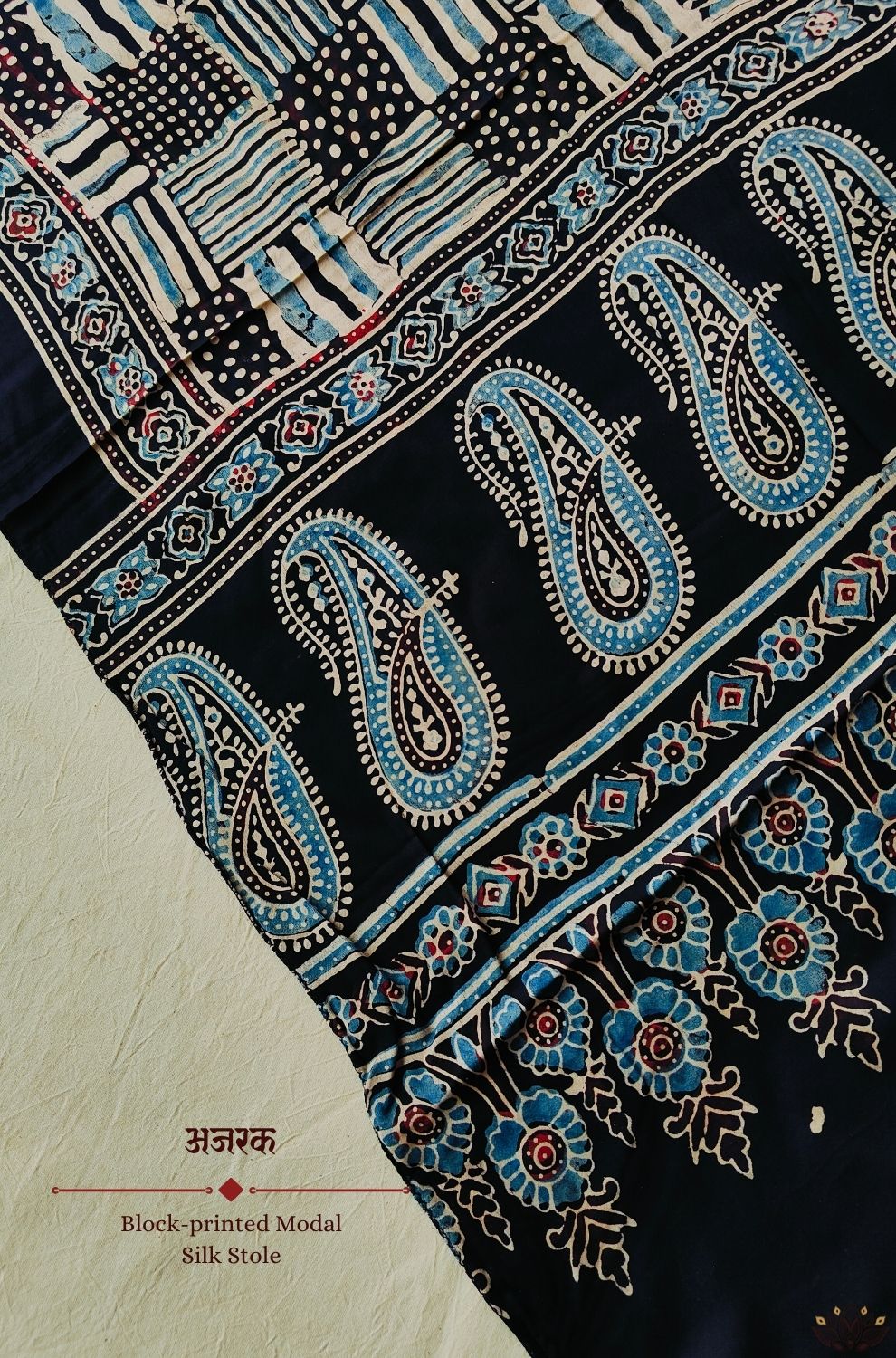 Ajrakh modal silk hand block printed stole