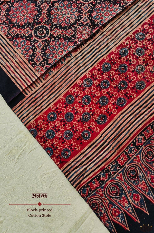 Ajrakh Cotton  hand block printed stole