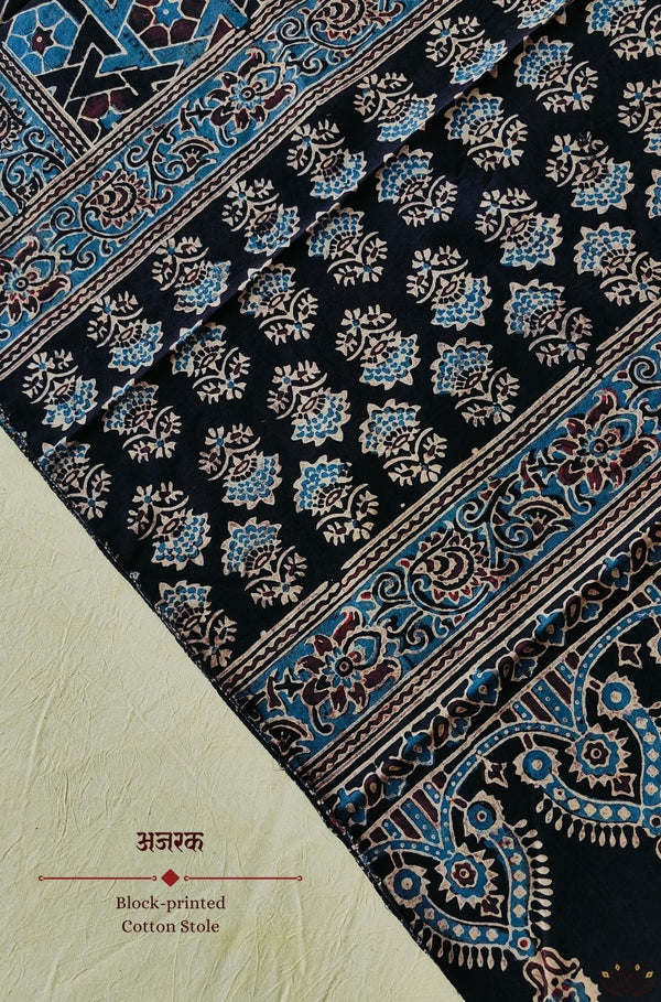 Ajrakh Cotton  hand block printed stole
