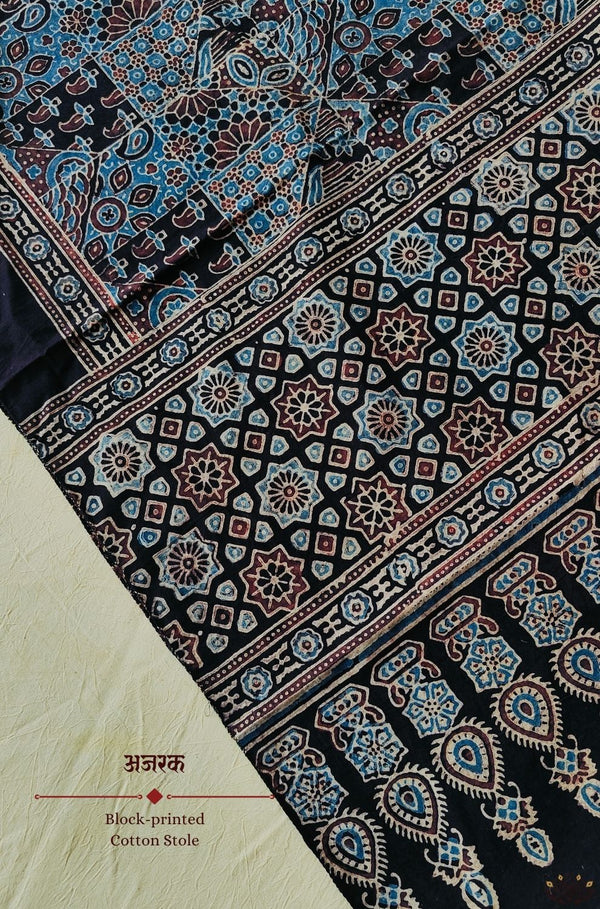 Ajrakh Cotton  hand block printed stole