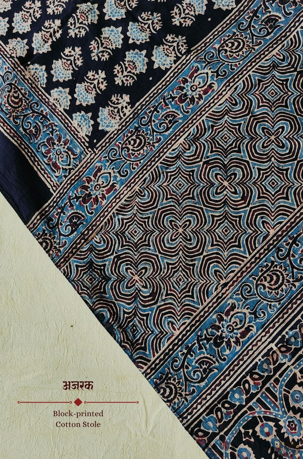 Ajrakh Cotton  hand block printed stole