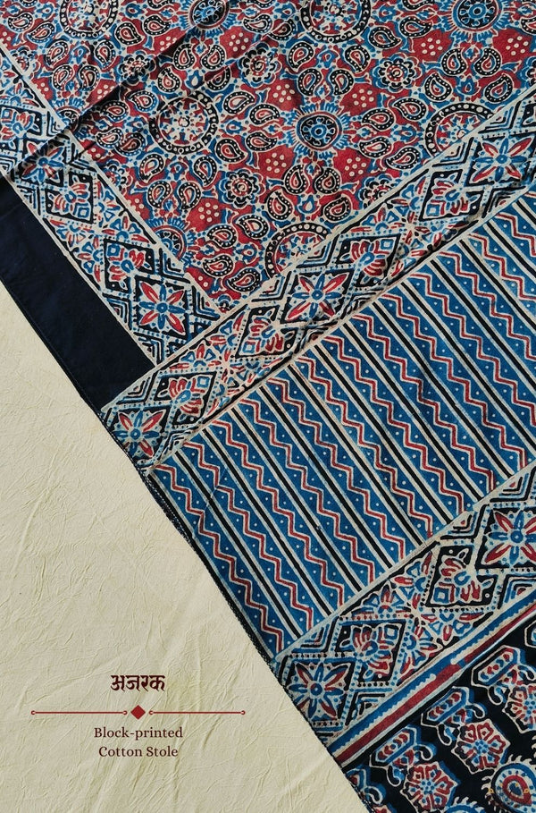 Ajrakh Cotton  hand block printed stole