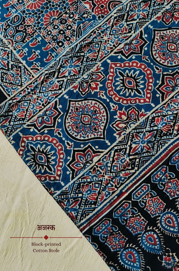 Ajrakh Cotton  hand block printed stole