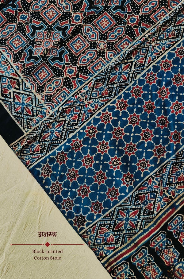 Ajrakh Cotton  hand block printed stole