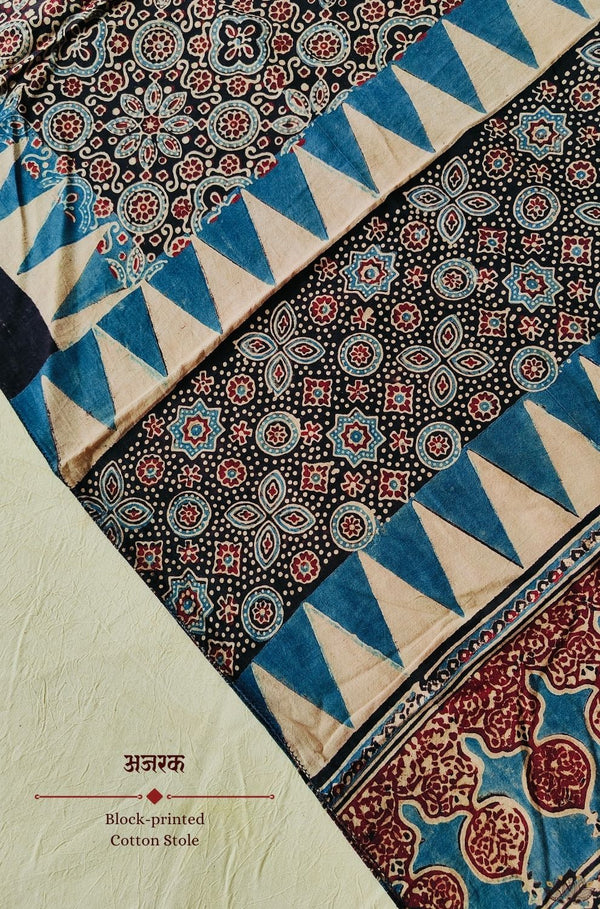 Ajrakh Cotton  hand block printed stole