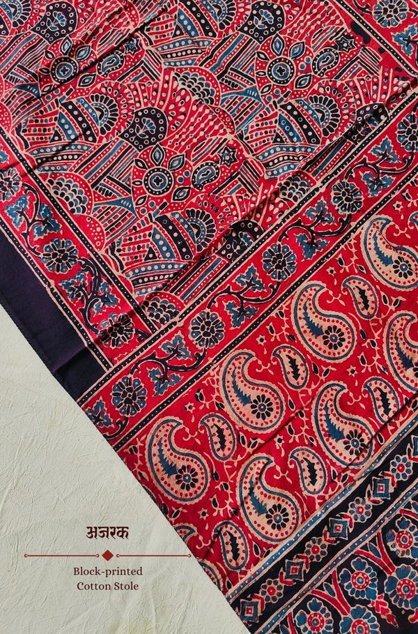 Ajrakh Cotton  hand block printed stole