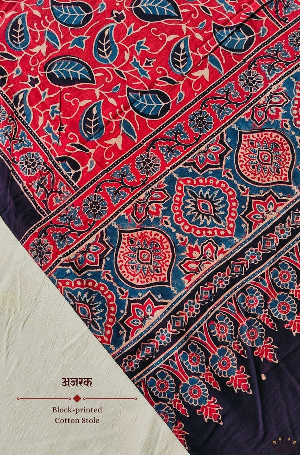 Ajrakh Cotton hand block printed stole