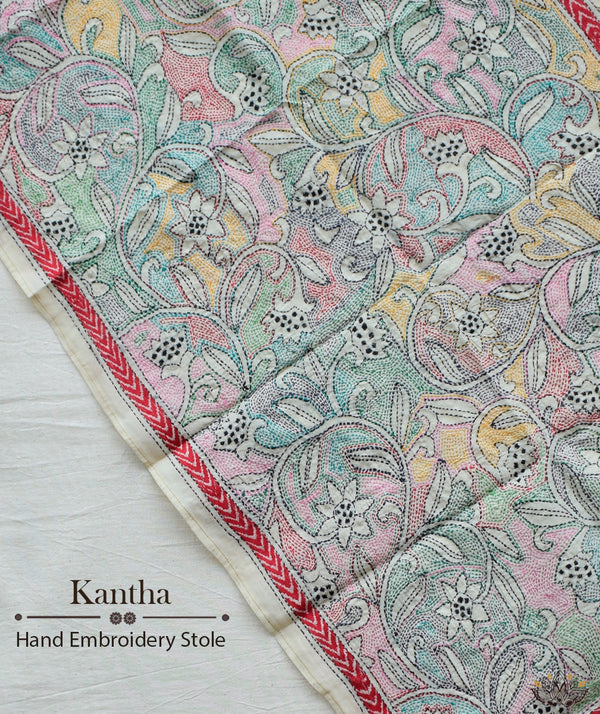 Kantha Embroidered Art Silk Stole