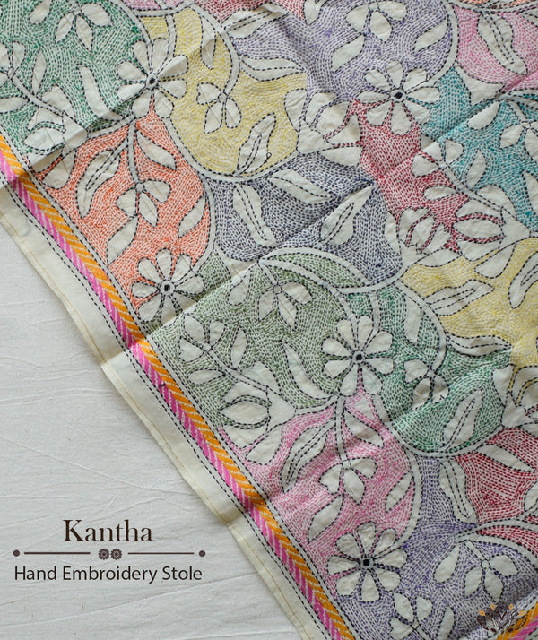 Kantha Embroidered Art Silk Stole