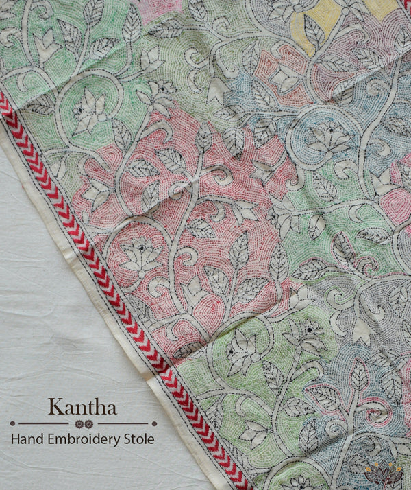 Kantha Embroidered Art Silk Stole