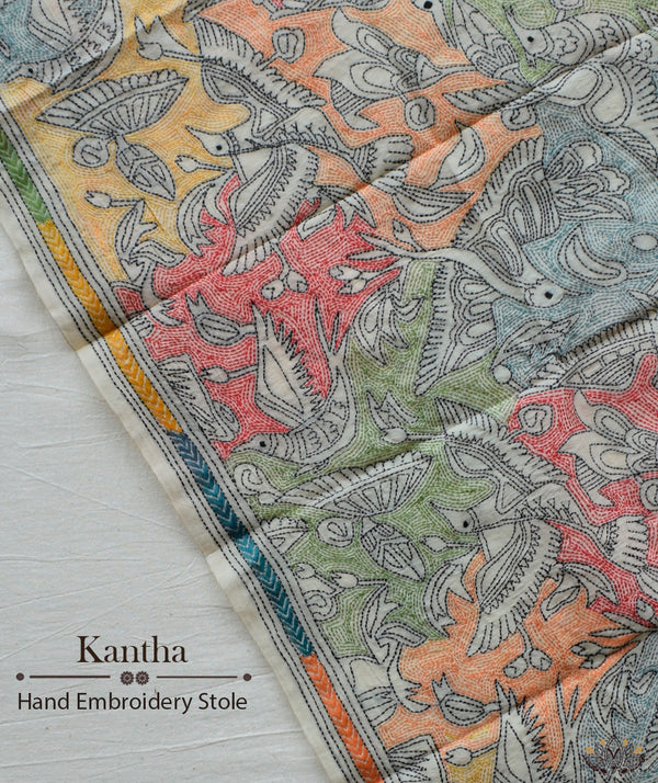 Kantha Embroidered Art Silk Stole