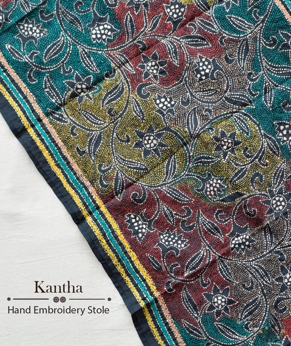 Kantha Embroidered Art Silk Stole