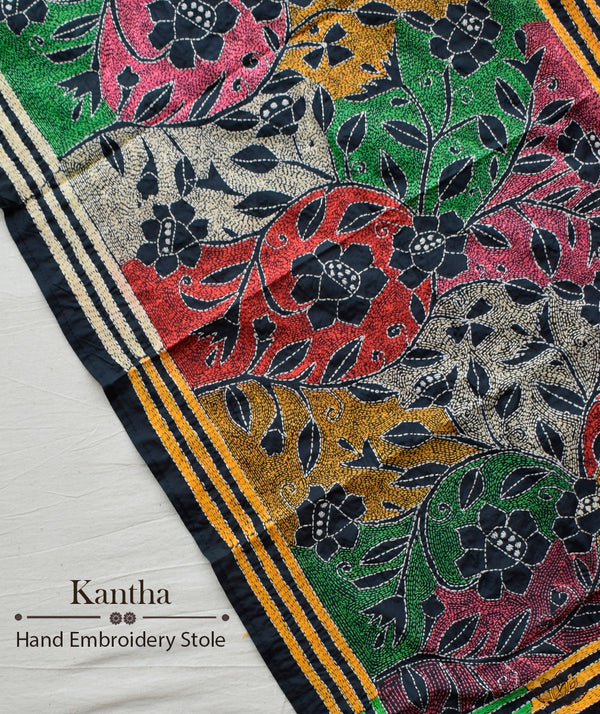 Kantha Embroidered Art Silk Stole