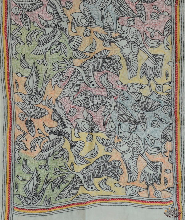 Kantha Embroidered Art Silk Stole