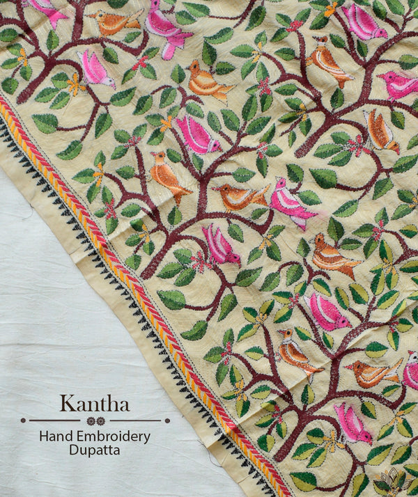 Exclusive Amounee Kantha Embroidered Art Silk Dupatta