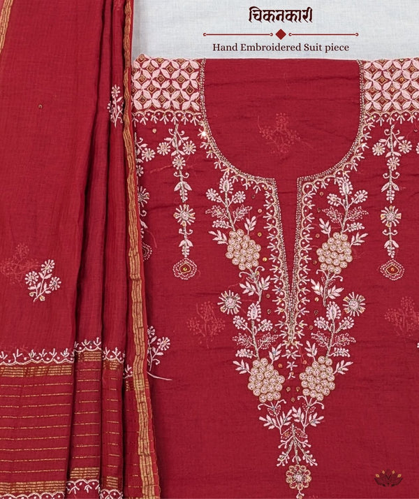 Chikankari Hand Embroidered Maheshwari silk Suit piece