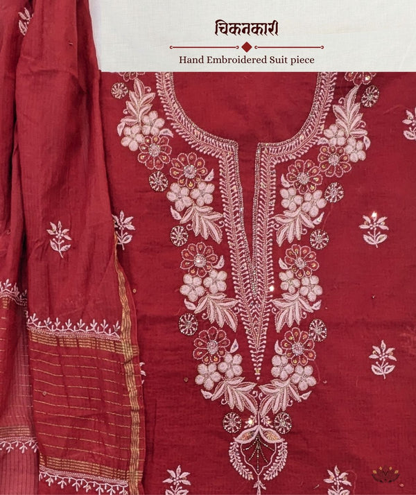 Chikankari Hand Embroidered Maheshwari silk Suit piece