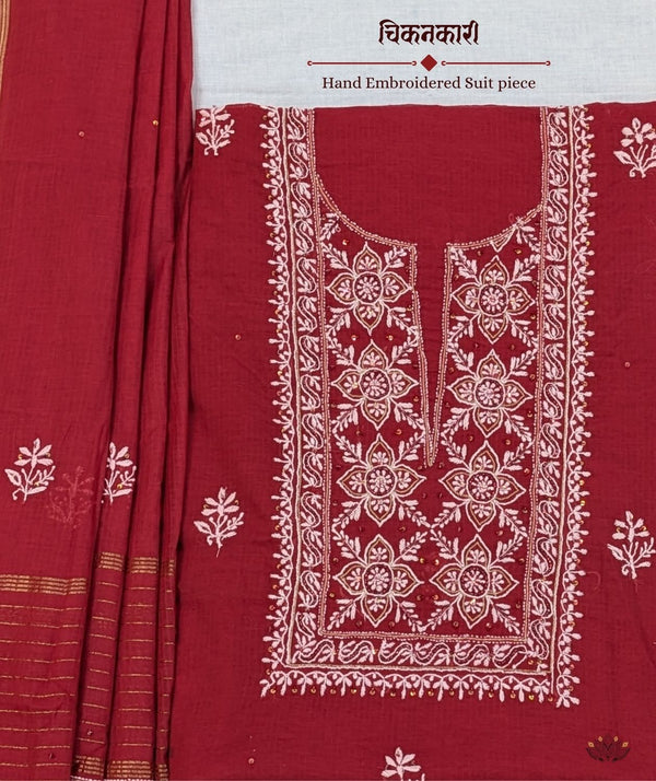 Chikankari Hand Embroidered Maheshwari silk Suit piece