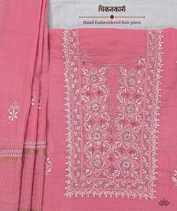 Chikankari Hand Embroidered Maheshwari silk Suit piece