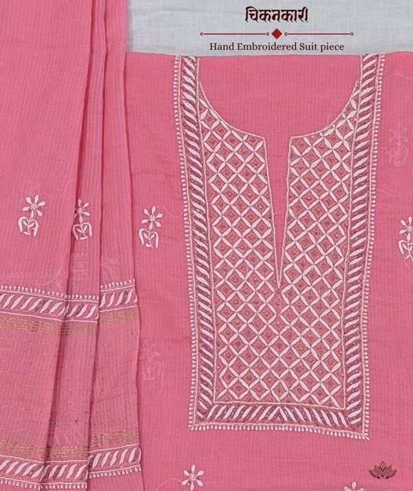Chikankari Hand Embroidered Maheshwari silk Suit piece