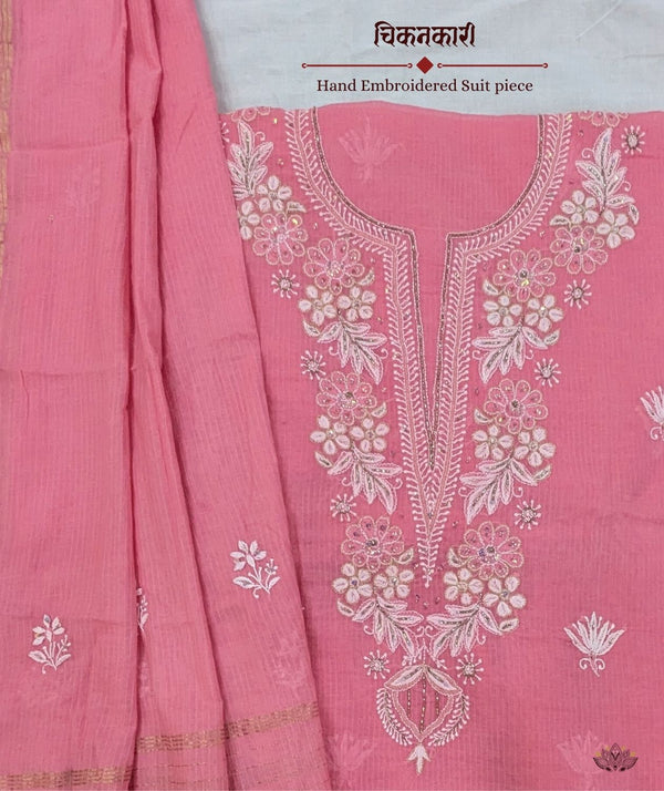 Chikankari Hand Embroidered Maheshwari silk Suit piece