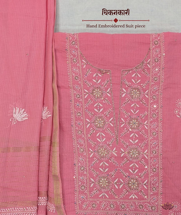 Chikankari Hand Embroidered Maheshwari silk Suit piece