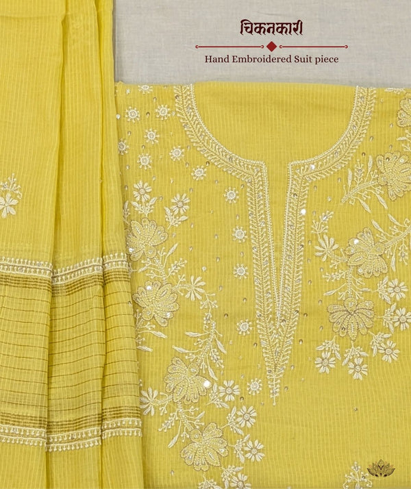 Chikankari Hand Embroidered Maheshwari silk Suit piece