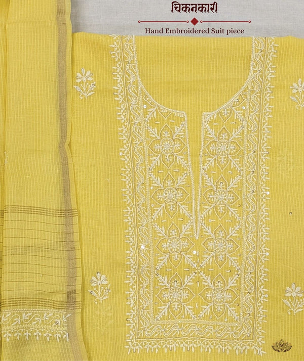 Chikankari Hand Embroidered Maheshwari silk Suit piece