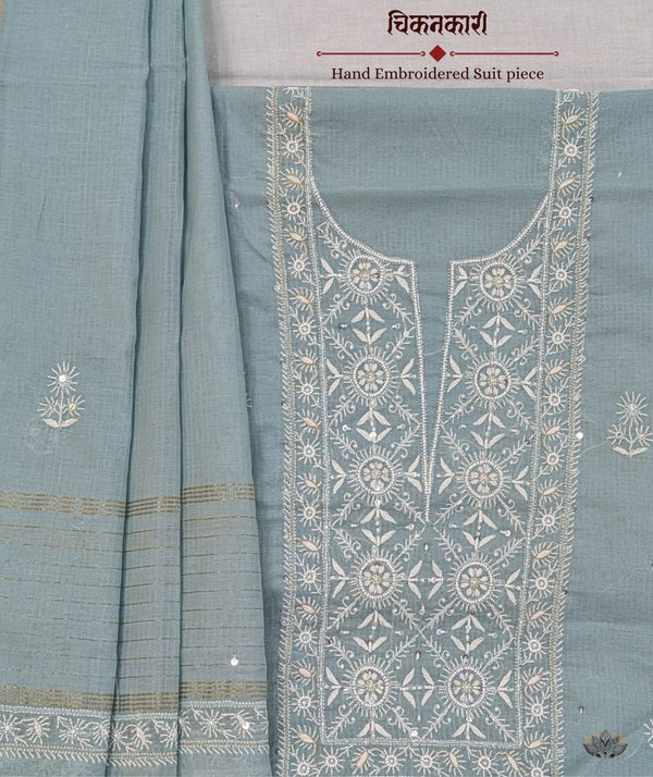 Chikankari Hand Embroidered Maheshwari silk Suit piece