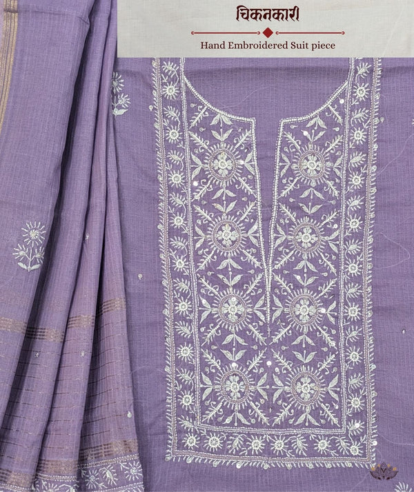 Chikankari Hand Embroidered Maheshwari silk Suit piece