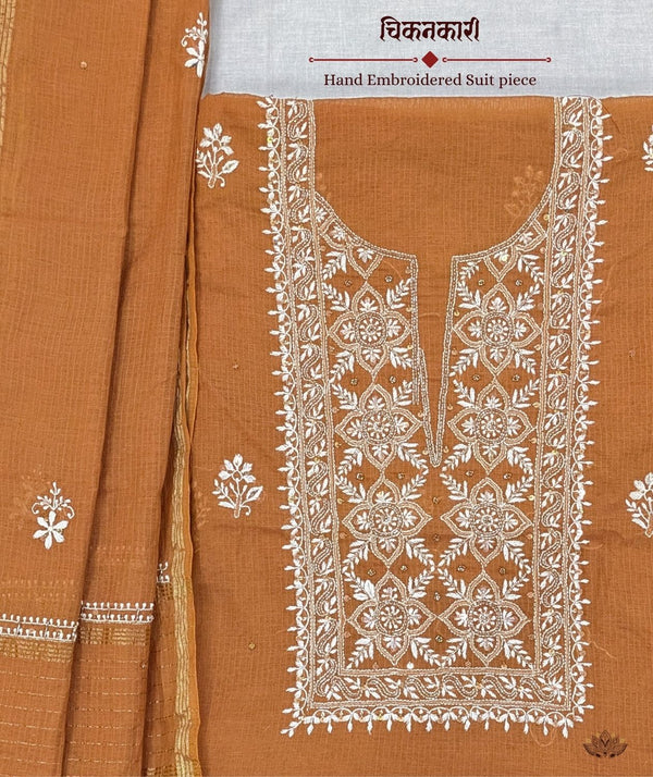 Chikankari Hand Embroidered Maheshwari silk Suit piece